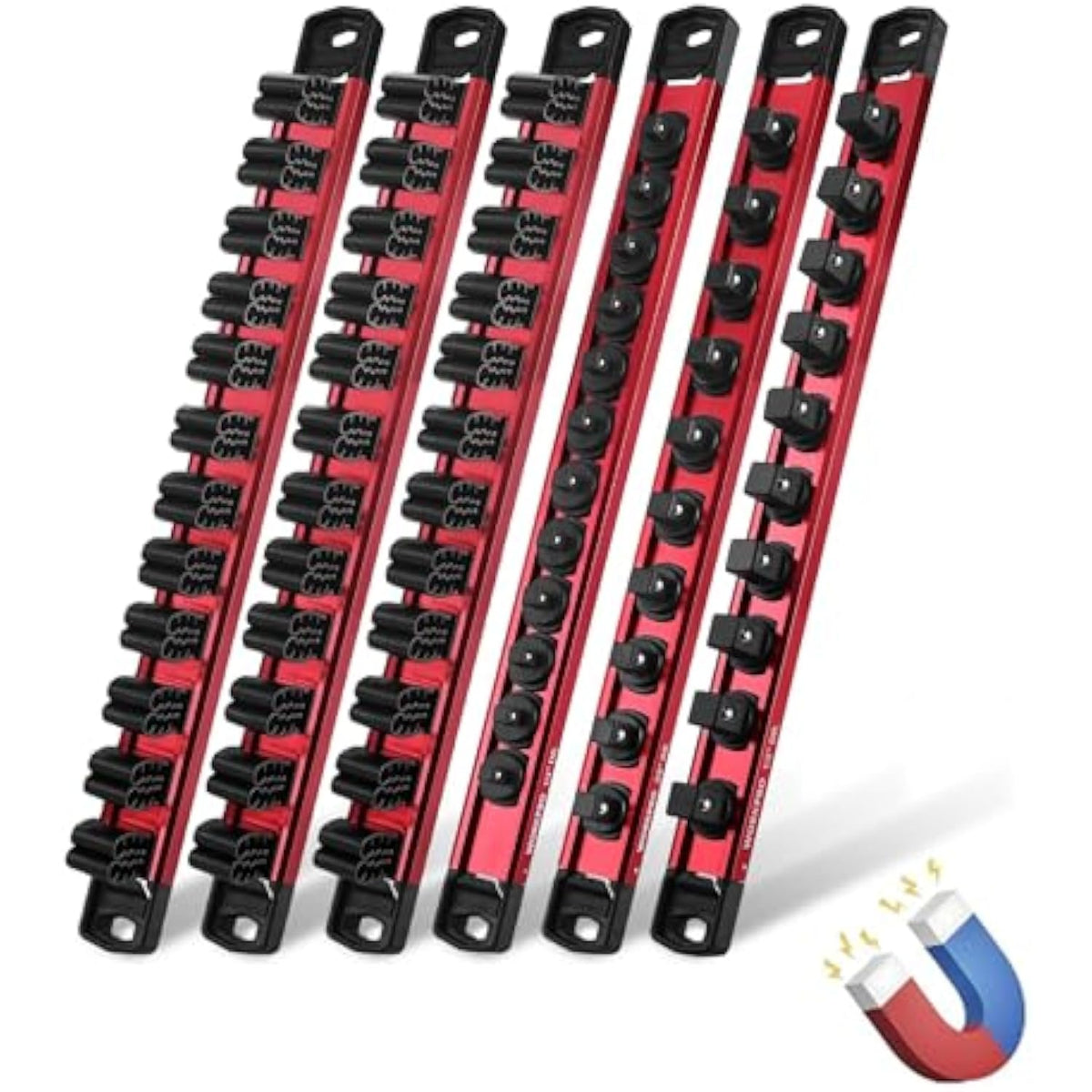 WORKPRO 6-Piece Magnetic Socket Organizer and Magnetic Screwdriver Organizer Set, 3-Piece 1/4", 3/8" & 1/2" Drive Metric & SAE Socket Rail, 3-Piece Screwdriver and Wrench Holder(Sockets not Included)