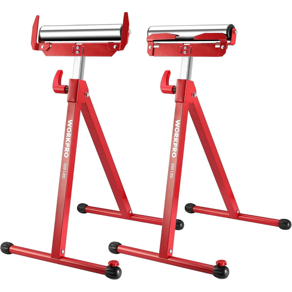 WORKPRO Folding Roller Stand Height Adjustable, Heavy Duty 250 LB Load Capacity, Outfeed Woodworking (Upgraded head)