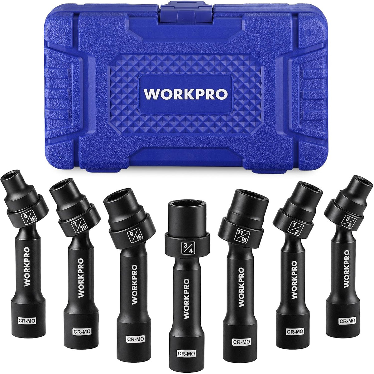 WORKPRO 7PCS 1/2" Drive Driveline Socket Set with Storage Case | 12-Point SAE Swivel Socket, CR-MO Steel Driveline Limited Clearance Socket Set for Automotive and Mechanical Use