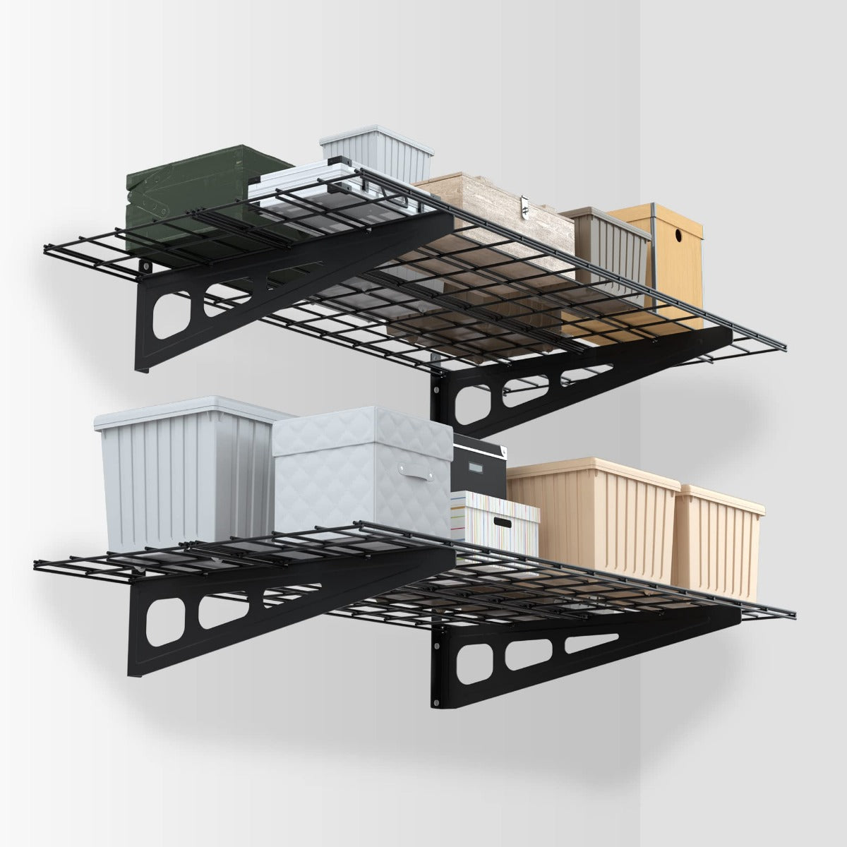 WORKPRO 2-Pack 2x4FT Heavy Duty Garage Wall Mounted Shelving, 48” x 24", 400lbs Load Capacity (Total), Black