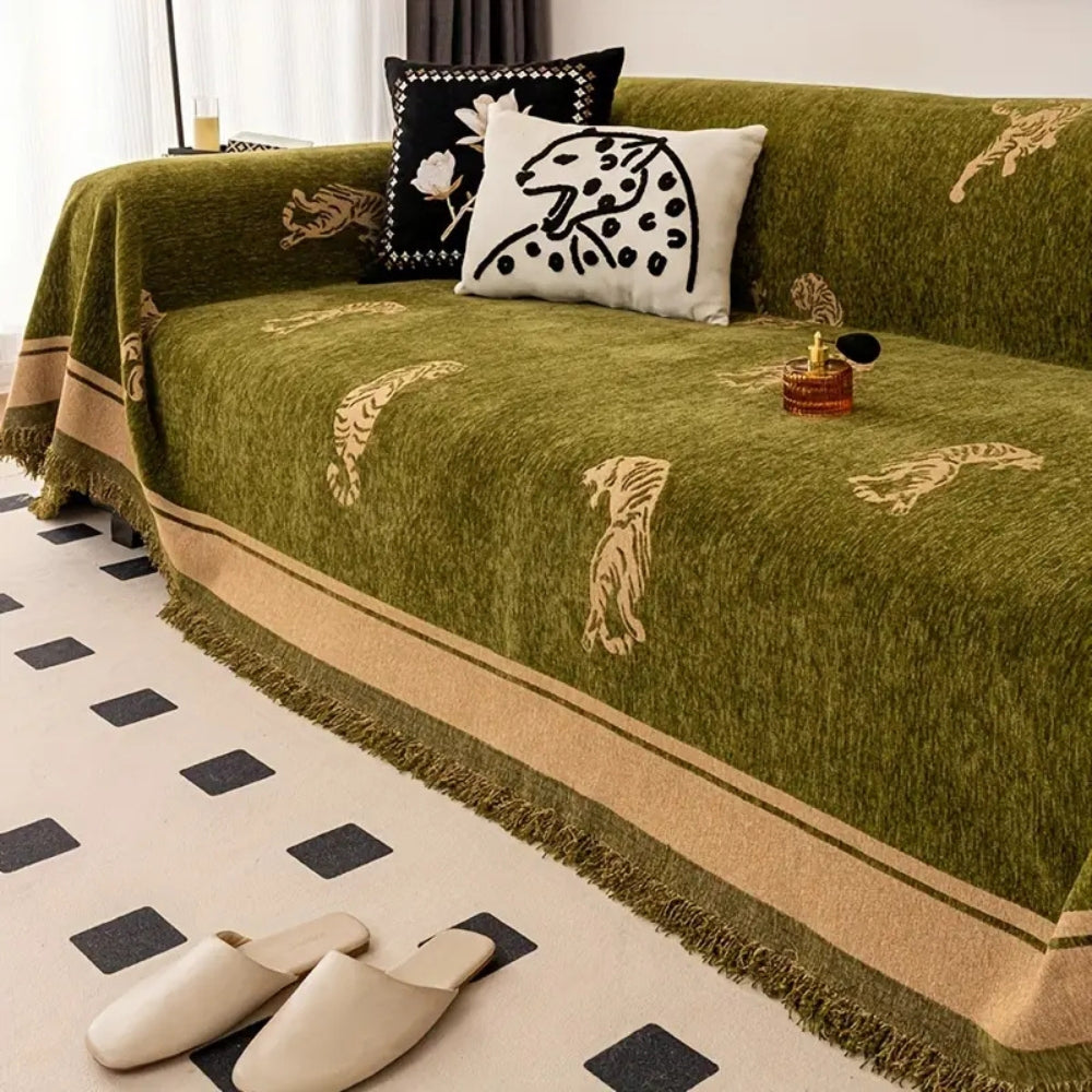 Sofa Cover Reversible Chenille Tiger Print Machine Washable