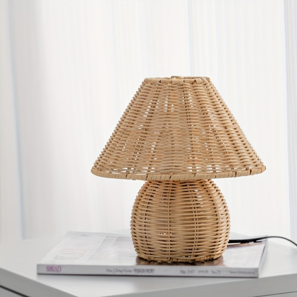 Table Lamp Rattan Shade Bamboo Base
