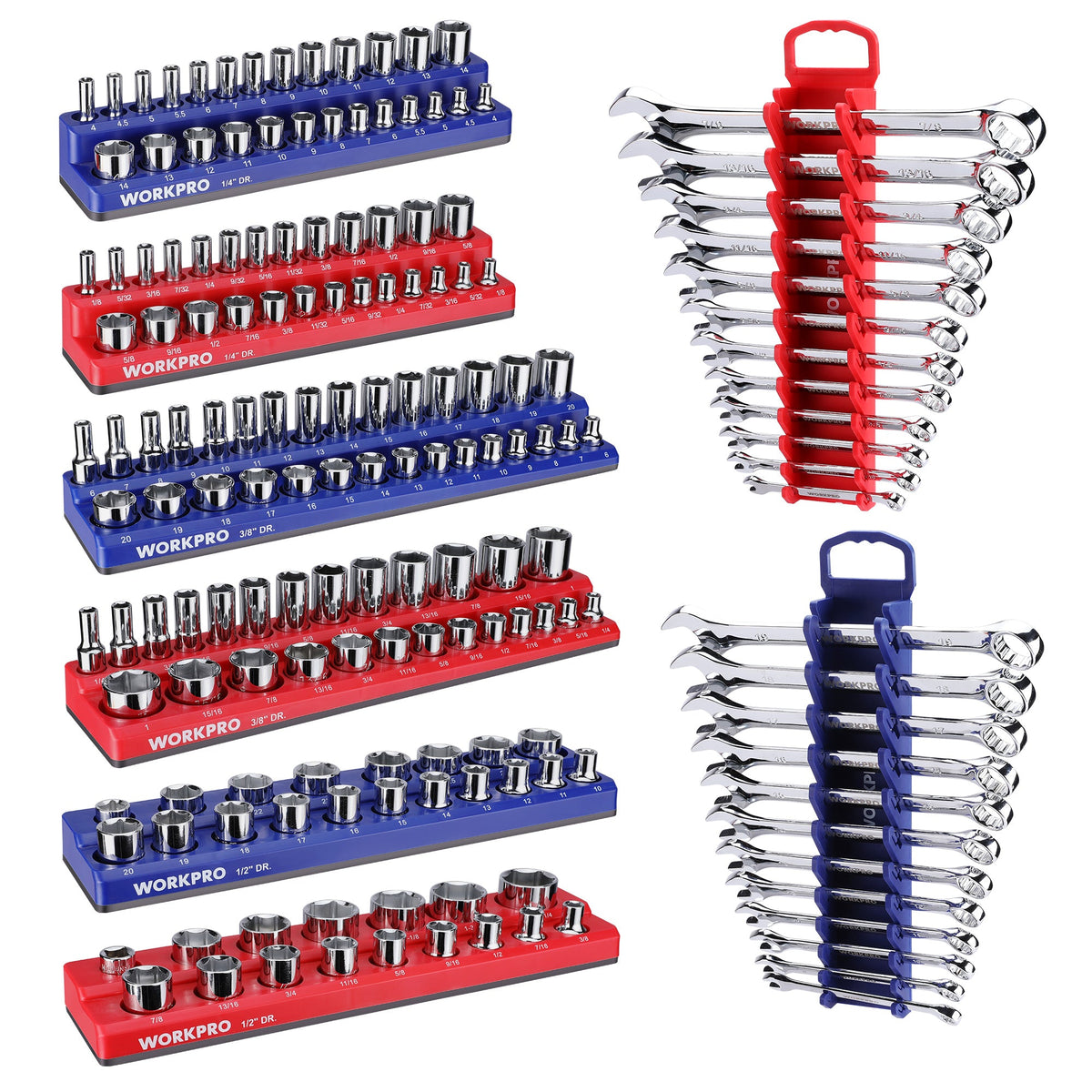 WORKPRO 8-Piece Magnetic Socket Organizer and Metric SAE Wrench Organizer Set, 1/4", 3/8", 1/2" Drive Metric SAE Socket Storage(Socket, Wrench not Included)
