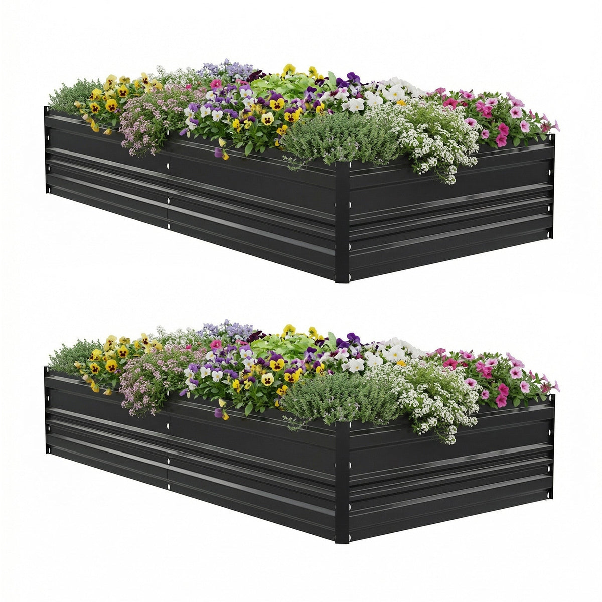 WORKPRO 7.5x4x1ft Outdoor Galvanized Metal Raised Garden Bed, Black, 2PK