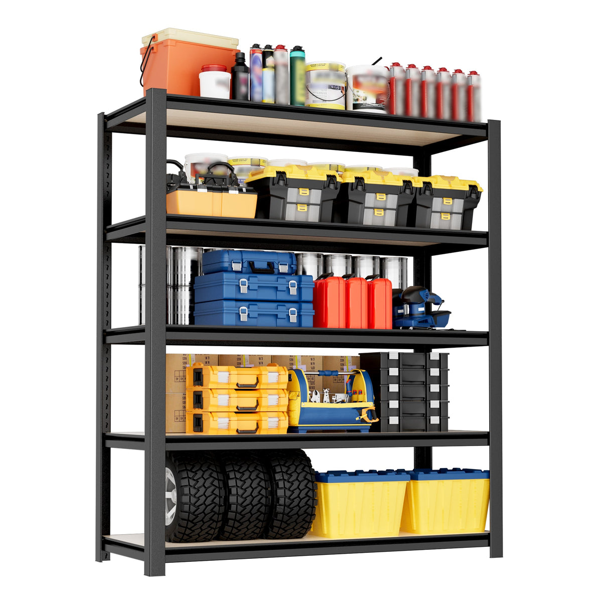 WORKPRO 5-Tier Black Shelving with Board, 48"W x 24"D x 72"H, 3000LBS Load | Adjustable, Heavy Duty, 3000lbs, Boltless Shelving for Kitchen, Living Room, Garage