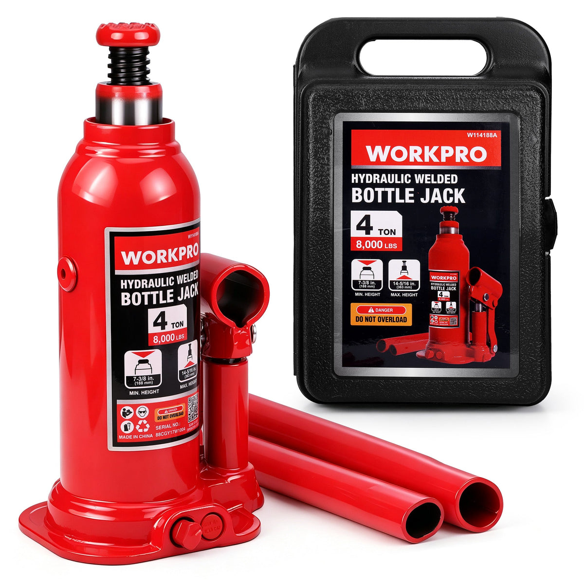 WORKPRO Bottle Jack, 4 Ton Heavy Duty Hydraulic Car Jack with Storage Case