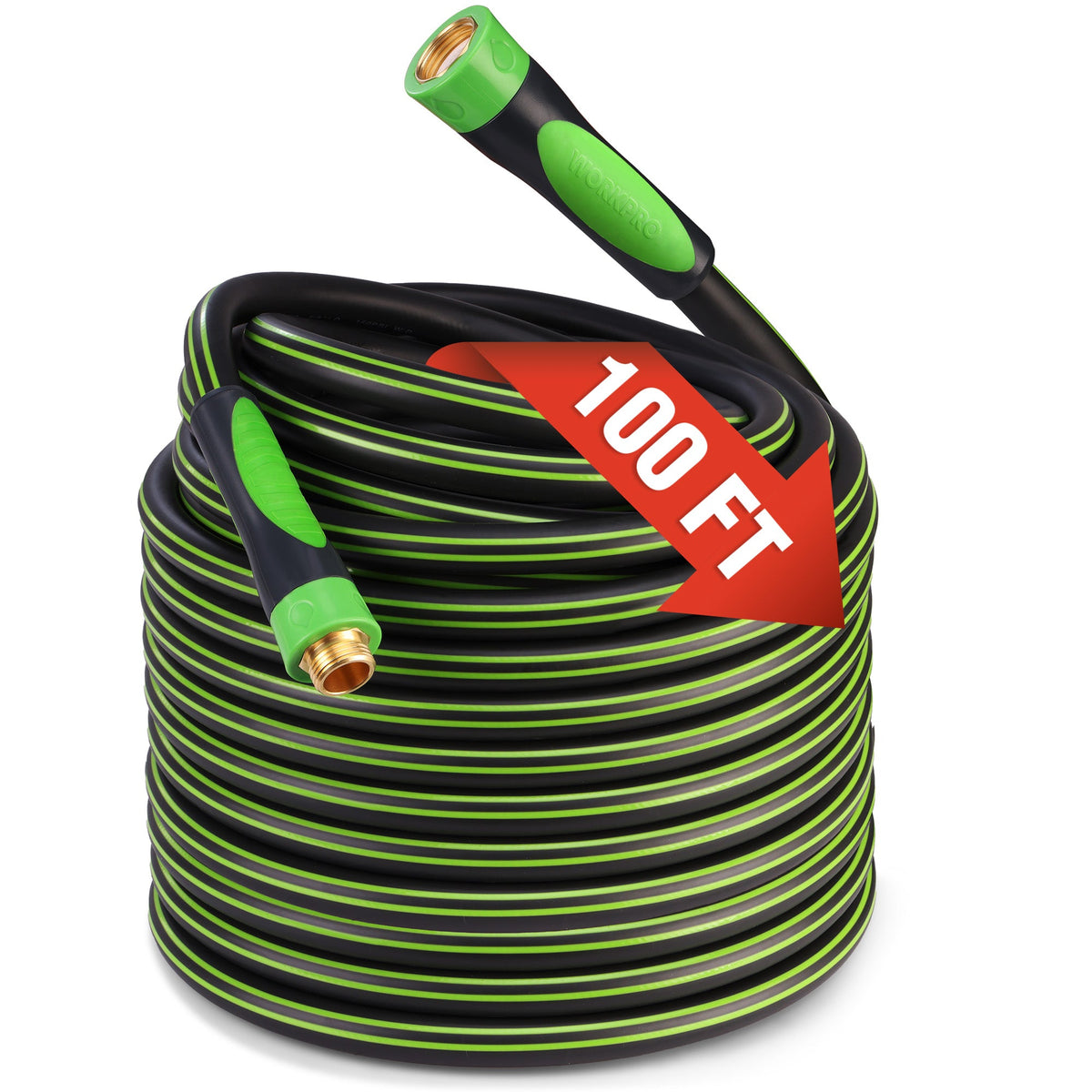 WORKPRO Hybrid Garden Hose 5/8" x 100ft, Heavy Duty | Flexible Hybrid Rubber, 3/4" Solid Brass Fittings & Rotary Handle, Kink Resistant, for Lawn, Garden & Yard Watering