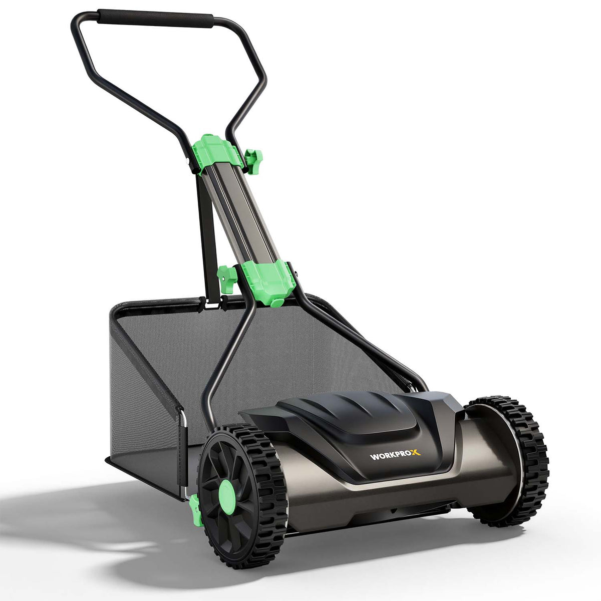WORKPROX 16" Push Reel Lawn Mower with Grass Catcher, 5-Blade Manual Mower, Adjustable Height