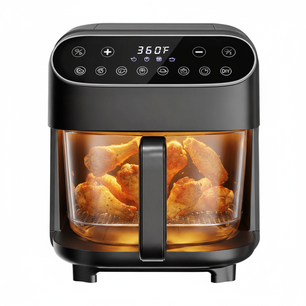 Kismile 5 Quart Glass Air Fryer, Non-Toxic PTFE-Free with 360° Visible Bowl, 8 Presets 12420KAF0