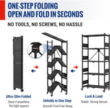 WORKPRO 5-Tier Folding Shelf, No-Assembly Metal Storage Rack with Wheels, 750 lbs Capacity (with Leveling Feet), Collapsible Shelving Unit for Kitchen, Pantry, Bathroom & Closet Organization