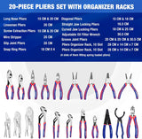 WORKPRO Pliers Set, 20-Piece Complete Pliers Set with 2-pack Organizer Rack, Channel Locks Plier and Vise Grip Plier Assortment for Home, Garage, Mechanics & DIY Projects