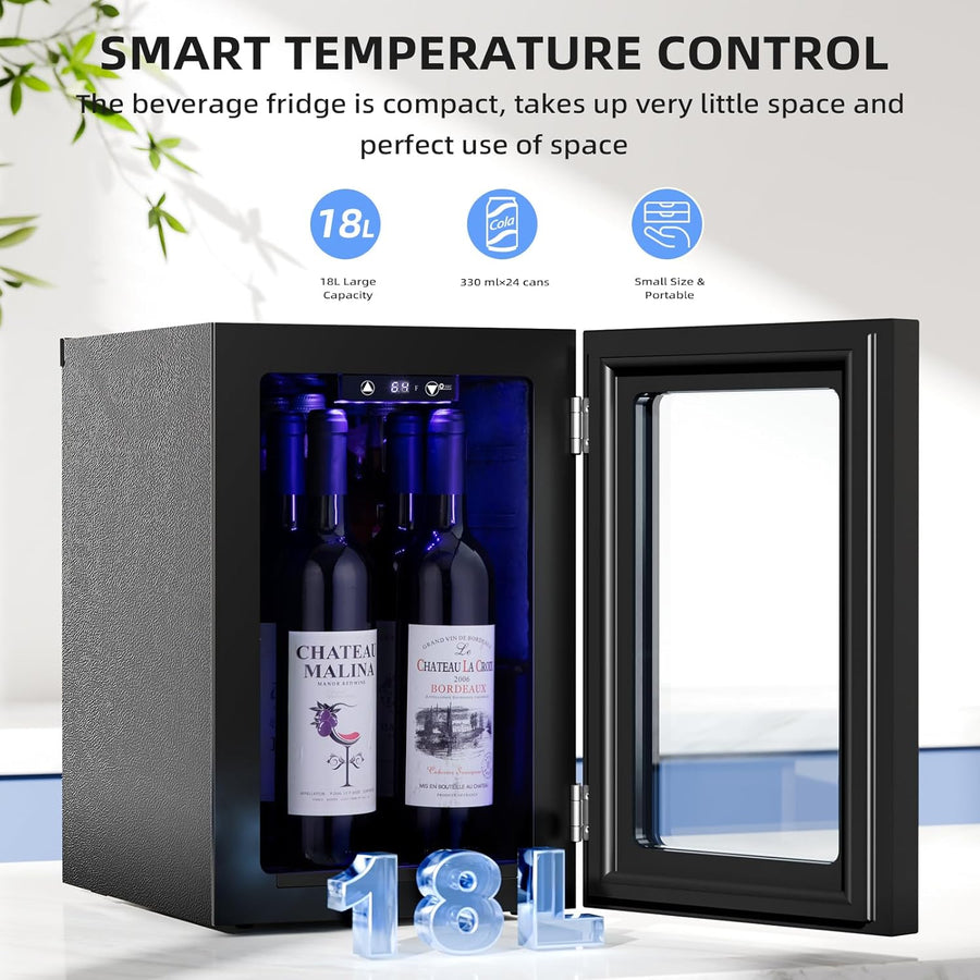 0.6Cu. Ft. Freestanding Wine Cellar Mini Fridge, 4-Bottle Red Wine with 6-Can Beverage Refrigerator, Quiet Compressor, LED Light and Display