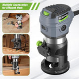 WORKPRO Compact Router Kit, 6.5 Amp Corded Hand Trimmer Router Tool, 6 Variable Speeds Wood Router for Woodworking Slotting Trimming