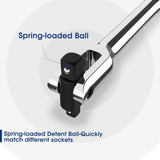 WORKPRO Dual Drive Breaker Bar, 3/8" & 1/2" Drive, Heavy Duty Breaker Bars, 24-inch Length with 360° Rotatable Head, Spring-loaded Detent Ball, Chrome Vanadium Steel Made