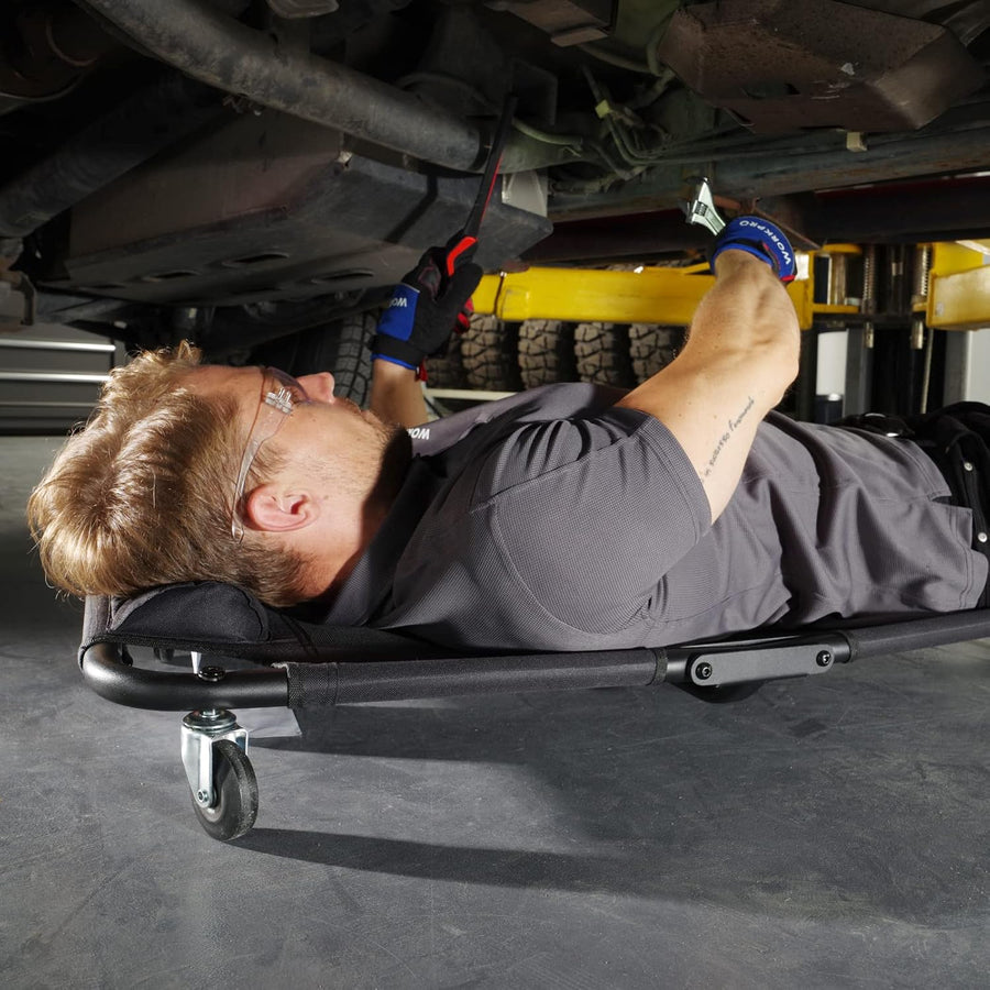 WORKPRO 40-Inch Foldable Automotive Creeper, Heavy Duty Rolling Garage Mechanic Creeper, Padded Headrest, 4 Swivel Wheels, 350 lbs Capacity Car Creeper for Repair & Maintenance