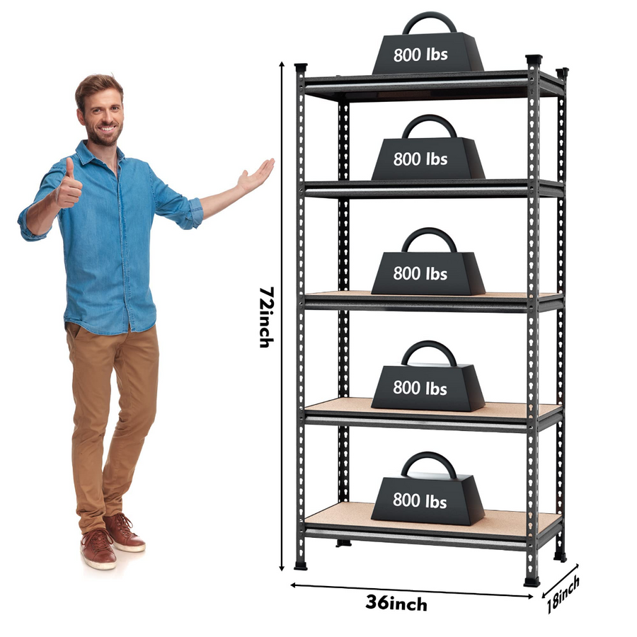 WORKPRO 5-Tier Adjustable Metal Rack Storage Heavy Duty Shelving Unit, 36”W x 18”D x 72”H, 4000 lbs Load Capacity