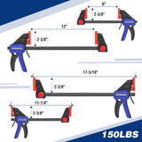 WORKPRO 10-Pack Bar Clamps for Woodworking, 6-Inch (2) Mini & (2) Light Duty and 12-Inch (2) Wood Clamps & 4-1/2-Inch (4) Spring Clamps, F Clamp with 50/150 LBS Load Limited