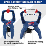 WORKPRO 10-Pack Clamps for Woodworking, 12" & 6" Bar Clamps, 2 Quick-Release Ratcheting Wood Clamps and 4 Spring Clamps, Light Duty F Clamps/Spreader 150 LBS Load Limit