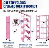 WORKPRO 5-Tier Folding Shelf, No-Assembly Metal Storage Rack with Wheels, 750 lbs Capacity (with Leveling Feet), Collapsible Shelving Unit for Kitchen, Pantry, Closet & Craft Shows - Pink