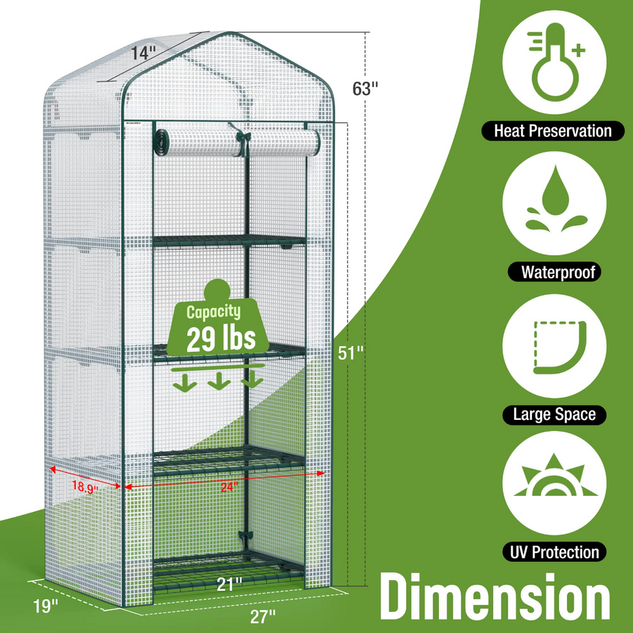 WORKPRO White 27" L x 19" W x 63" H 4-Tier Portable Rack Shelves Gardening Plant Mini Greenhouse
