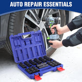 WORKPRO 14-Piece 1/2" Drive Deep Impact Socket Set, 6-Point Impact Deep Socket Set with Heavy Duty Storage Case for Automotive and Mechanical Repairs, 10mm-27mm, Cr-V Steel, Metric