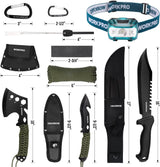 WORKPRO Machete and Camping Hatchet Set with Sheath | Camping Axe, Fixed Blade Hunting Knives, Paracord Handle, Headlamp, Flint Included, Camping Survival Tool Set