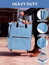 WORKPRO Medium Rolling Grocery Bag, 18-Gallon Tote with 4 Wheels, 75 lbs Capacity, Dual Carry, Wide Zipper & Extra Storage for Shopping, Laundry & Moving