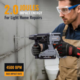 WORKPROX 20V Cordless Rotary Hammer Drill, 7/8" SDS-Plus, 2.0J Hammer Drill for Concrete with 4 Functions, Brushless Motor, 4.0Ah Battery & LED Light, Lightweight SDS Hammer Drill for Home Use