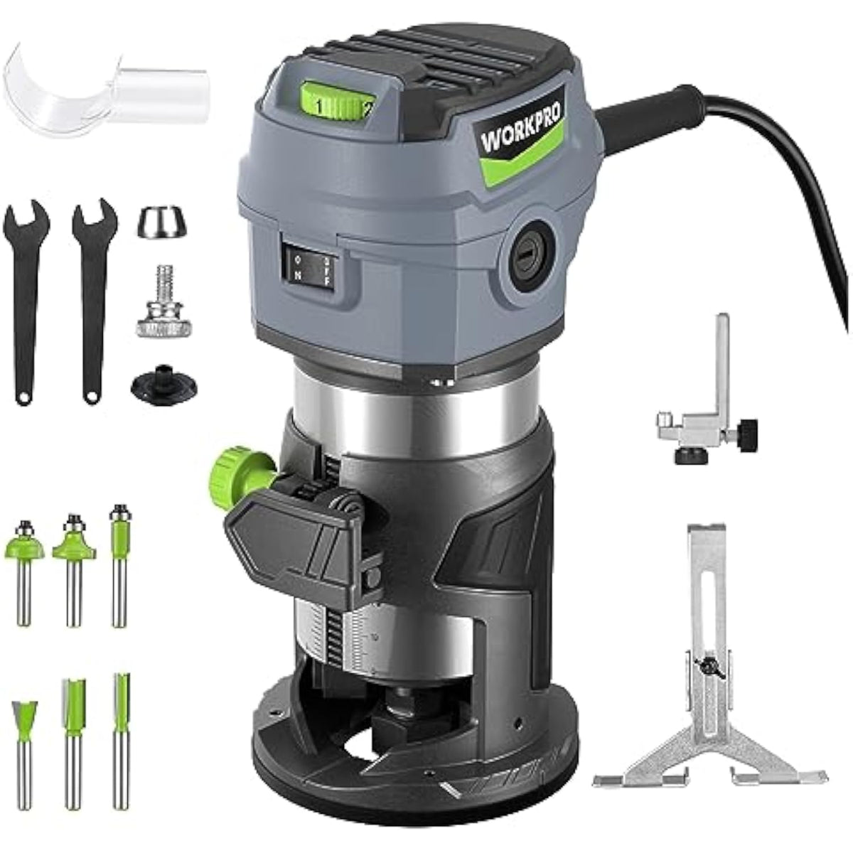 WORKPRO Compact Router Kit, 6.5 Amp Corded Hand Trimmer Router Tool, 6 Variable Speeds Wood Router for Woodworking Slotting Trimming