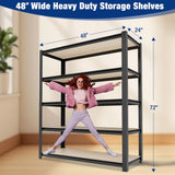 WORKPRO 5-Tier Black Shelving with Board, 48"W x 24"D x 72"H, 3000LBS Load | Adjustable, Heavy Duty, 3000lbs, Boltless Shelving for Kitchen, Living Room, Garage