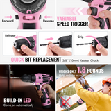 WORKPRO 108-Piece Portable Tool Set with Power Drill - Pink Ribbon