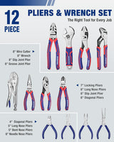 WORKPRO Pliers & Wrench Set, 12-Piece Pliers Tool Set with Organizer | 12-Piece Pliers Set Kit Made with CR-V & Carbon Steel, Ergonomic Grips, Ideal for Home & Garage, Suitable for gifting