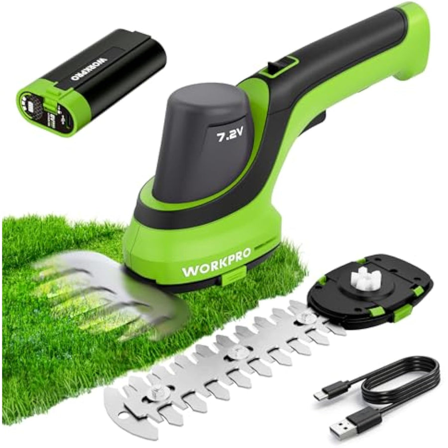 WORKPRO 7.2V Handheld Grass Trimmer, 2-in-1 Cordless Hedge Trimmer & Grass Shears with 2Ah Battery, Small Bush & Shrub Trimmer for Lawn Edging, Garden, Yard & Hedge Trimming