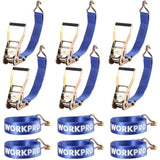 WORKPRO Ratchet Tie Down Straps, 6-Pack | 2" x 15' | 5000 lbs Break Strength Heavy Duty Ratchet Straps, Fits for Moving Appliances Motorcycle ATV Truck (Blue)