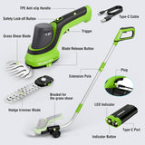 WORKPRO 7.2V Handheld Grass Trimmer, 2-in-1 Cordless Hedge Trimmer & Grass Shears with 44.5” Wheeled Extension Pole, 2Ah Battery, Shrub Trimmer for Lawn Edging, Garden, Yard & Hedge Trimming
