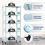WORKPRO 5-Tier Folding Shelf, No-Assembly Metal Storage Rack with Wheels, 750 lbs Capacity (with Leveling Feet), Collapsible Shelving Unit for Kitchen, Pantry, Closet & Craft Shows - Blue