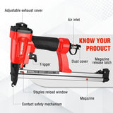 WORKPRO Pneumatic 20 Gauge Staple Gun, Oil-Free T50 Upholstery Stapler with 1260pcs 1/4" to 5/8" Staples, Extended Magazine, 200-count Staple Capacity, for Carpentry, Woodworking and DIY Projects
