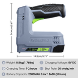 WORKPRO 3.6V 2.0Ah Battery Powered Electric Cordless 2-in-1 Staple and Nail Gun, Grey