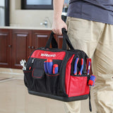 WORKPRO 16" Top Wide Mouth Tool Bag with Water Proof Rubber Base, Multi-Compartment, 46 Pockets