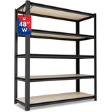 WORKPRO 5-Tier Black Shelving with Board, 48"W x 24"D x 72"H, 3000LBS Load | Adjustable, Heavy Duty, 3000lbs, Boltless Shelving for Kitchen, Living Room, Garage