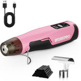 WORKPRO 7.2V Cordless Mini Heat Gun for DIY Crafts, 4000mAh Hot Air Gun, 1.5s Fast Heating, 3 Temp Settings (Cool/572°F/842°F), USB-C Rechargeable - Pink Ribbon