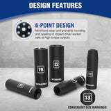 WORKPRO 20-Piece 1/2" Drive Deep Impact Socket Set, 6-Point, Cr-V Steel, 10-27mm, Universal Joint, Adapter and Extension Bar, Metric