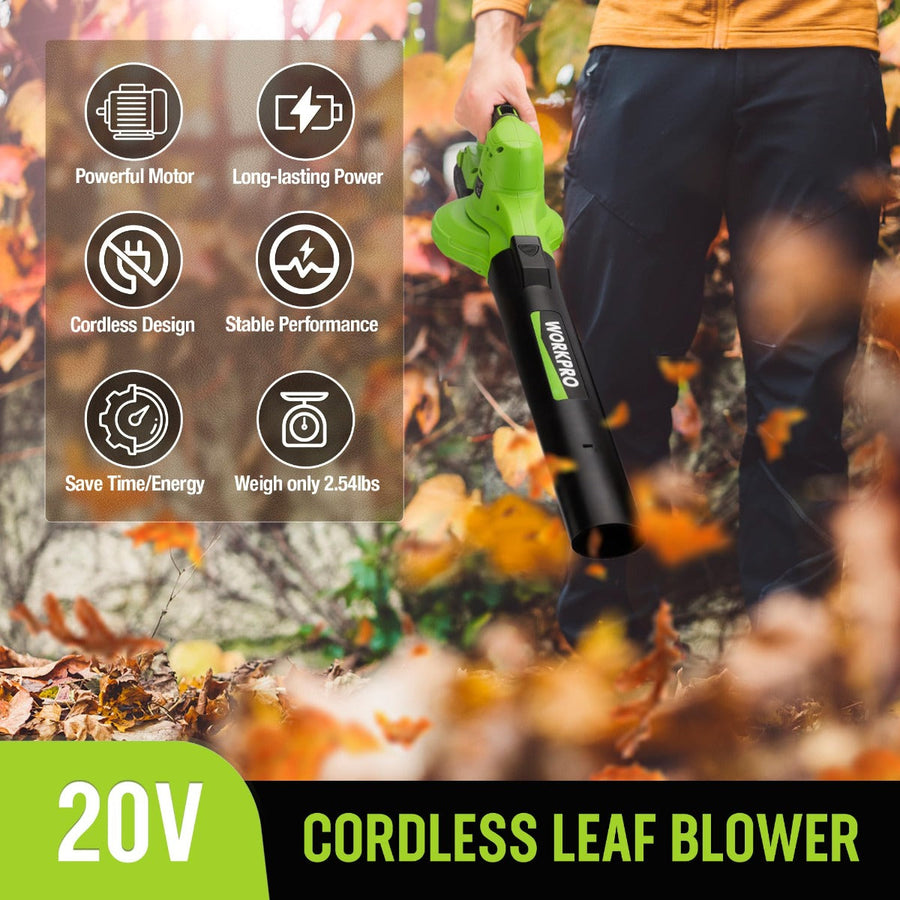 WORKPRO 20V Lightweight Mini Cordless Leaf Blower with Battery and Charger, 2-Speed Control