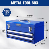 WORKPRO 18 Inch Portable Metal Tool Box with 2 Drawers and 1 Top Storage, Metal Latch and Liner, 100 LBS Load Capacity (Totally)
