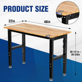 WORKPRO 48"×22" Adjustable Workbench 1500 LBS Load Capacity Hardwood Worktable with Power Outlets, Leveling Foot