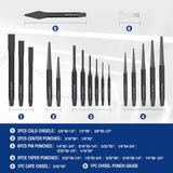 WORKPRO 30 PCS Heavy Duty Punch and Chisel Set with Roll Pouch, Cold & Cape Chisel, Center, Pin & Taper Punch, and Gauge, Blackened and Painted Finish for Durability