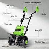 WORKPRO Corded Electric Garden Tiller & Cultivator, 16" Tilling Width & 8.7" Depth, 12.5A Corded Rototiller, 6 Steel Tines, 4-Position Adjustable Wheels, for Garden, Lawn & Flower Beds