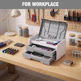 WORKPRO Mini Plastic Tool Box with 2-Drawer, Grey and White