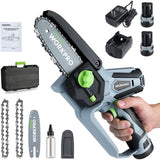 WORKPRO Mini Chainsaw, 6.3" Cordless Electric Compact Chain Saw with 2 Batteries, Replacement Guide Bar and Chain