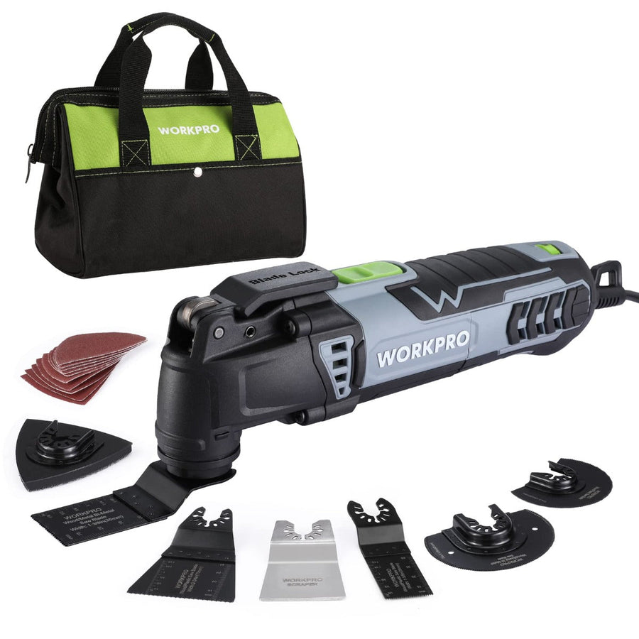 WORKPRO 3.0 Amp Corded Quick-Lock Replaceable Oscillating Saw with 7 Variable Speed 3° Oscillation Angle, 17pcs Saw Accessories, and Carrying Bag